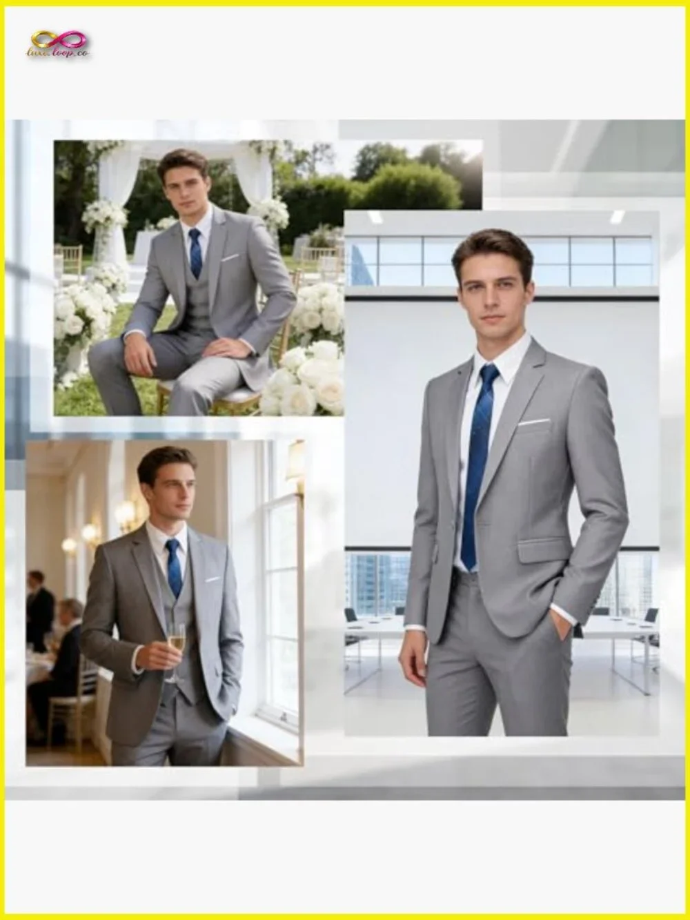 Regular Fit 3-Piece Suit Set Classic Formal Blazer Vest Pants Wedding Prom